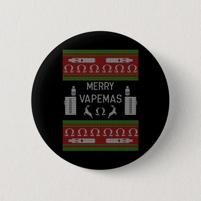Merry Vapemas - Vaping Ugly Christmas Sweater  Button (Front)