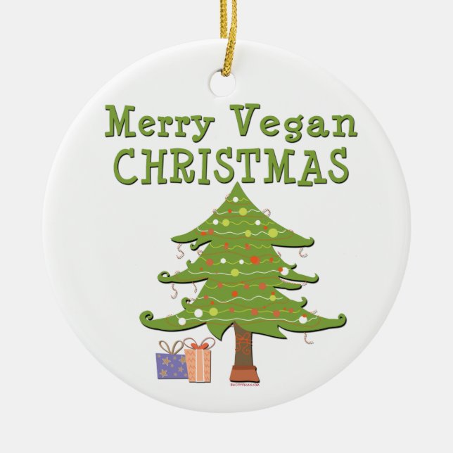 Merry Vegan Christmas Ceramic Ornament (Front)