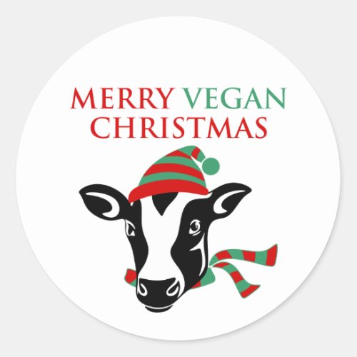 Merry Vegan Christmas Cow  Classic Round Sticker