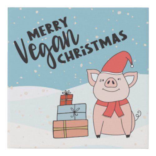 Merry Vegan Christmas cute cartoon piglet Faux Canvas Print