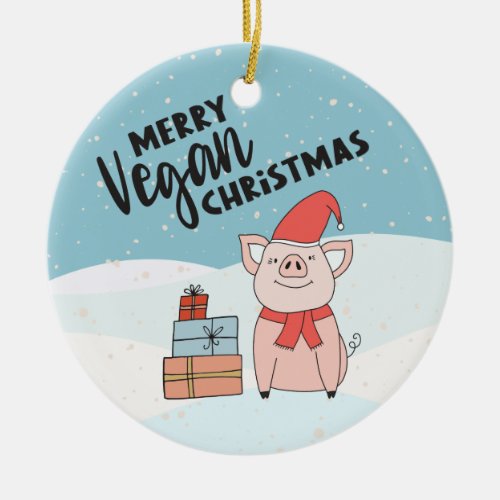 Merry Vegan Christmas cute cartoon piglet  gifts Ceramic Ornament