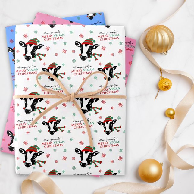 Merry Vegan Christmas, Cute Cow,  Wrapping Paper Sheets (Creator Uploaded)