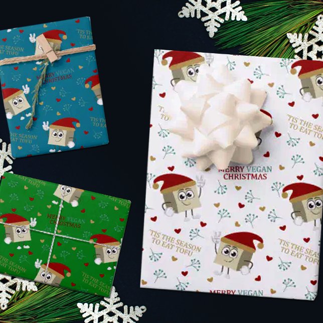 Merry Vegan Christmas, Funny Tofu Quote  Wrapping Paper Sheets (Creator Uploaded)