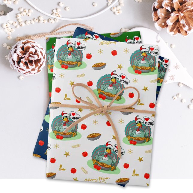 Merry Vegan Christmas, Funny Turkey Wrapping Paper Sheets (Creator Uploaded)