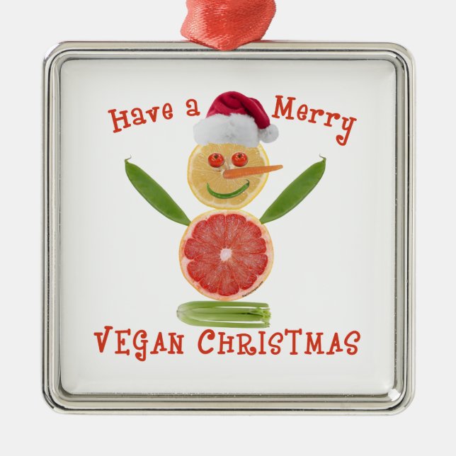 Merry Vegan Christmas Metal Ornament (Front)