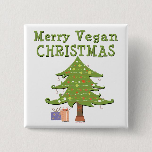 Merry Vegan Christmas Pinback Button (Front)
