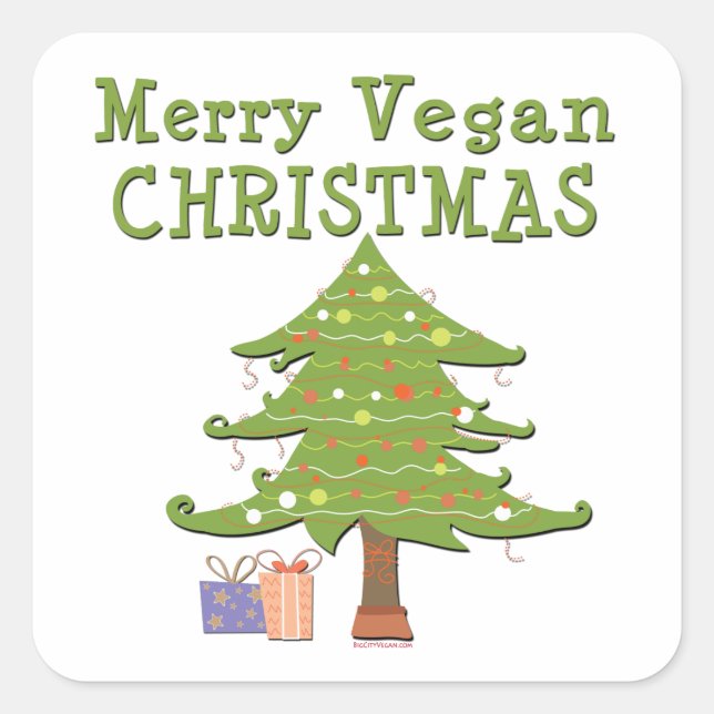 Merry Vegan Christmas Square Sticker (Front)