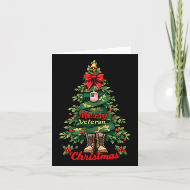 Merry Veteran Christmas Tree Xmas Family Matching  Card (Front)