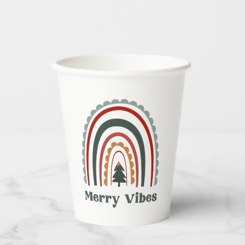 Merry Vibes Boho Rainbow Retro Christmas Party Paper Cups