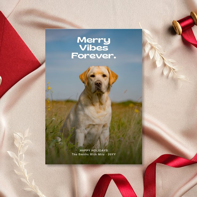 Merry Vibes Forever Dog Photo Christmas Holiday Card (Creator Uploaded)