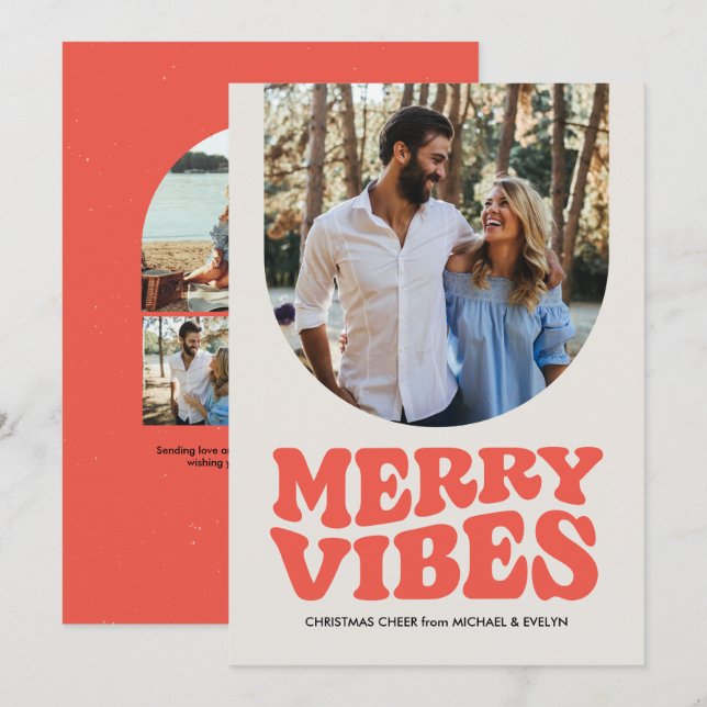 Merry vibes fun retro photo Christmas Holiday Card (Front/Back)