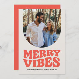 Merry vibes fun retro photo Christmas Holiday Card