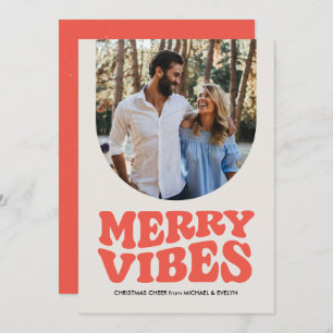 Merry vibes fun retro photo Christmas Holiday Card