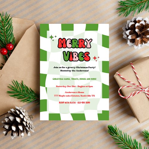 Merry Vibes Groovy Christmas Party Invitation