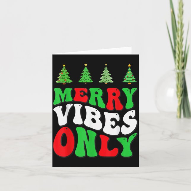 Merry Vibes Only! Christmas Groovy Xmas Tree Holid Card (Front)