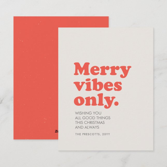 Merry vibes only cool retro nonphoto Christmas Holiday Card (Front/Back)