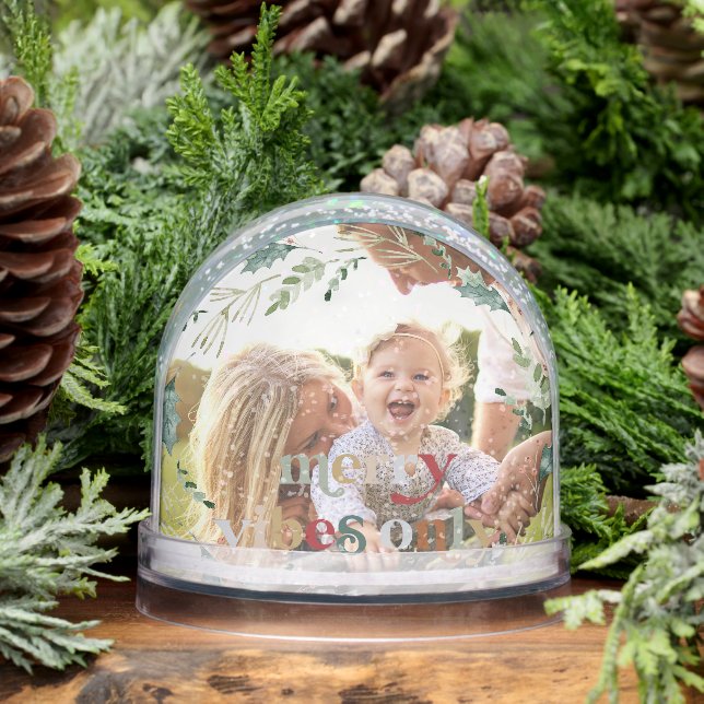 Merry Vibes Only Custom Christmas Photo Snow Globe (Winter)