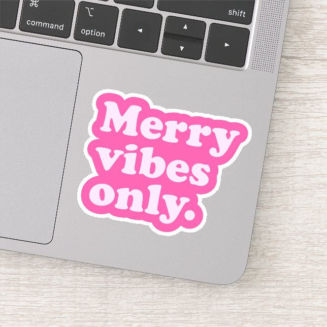 Merry Vibes Only cute fun hot pink retro Christmas Sticker (Detail)