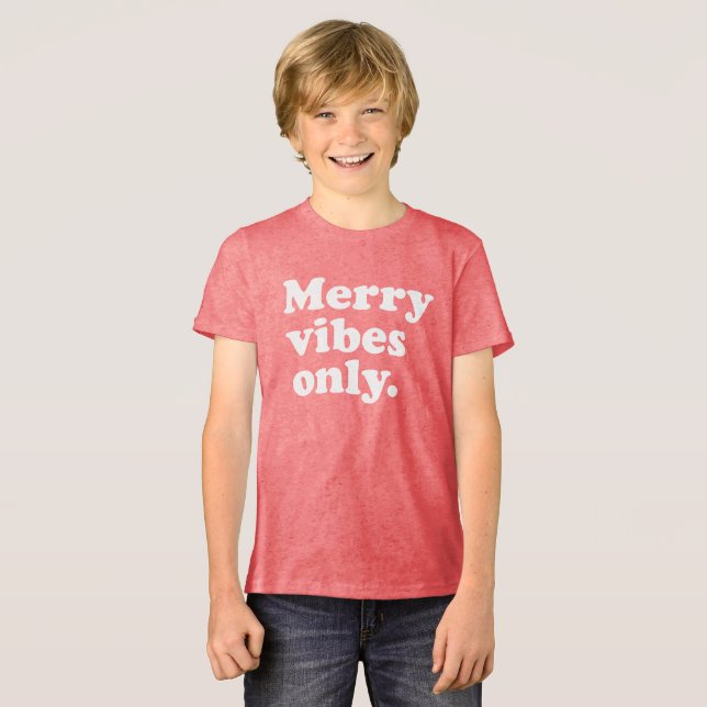 Merry vibes only fun retro Christmas holiday Tri-Blend Shirt (Front Full)