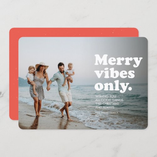 Merry vibes only fun retro holiday photo card