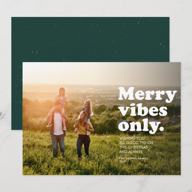 Merry vibes only fun retro holiday photo card (Front/Back)