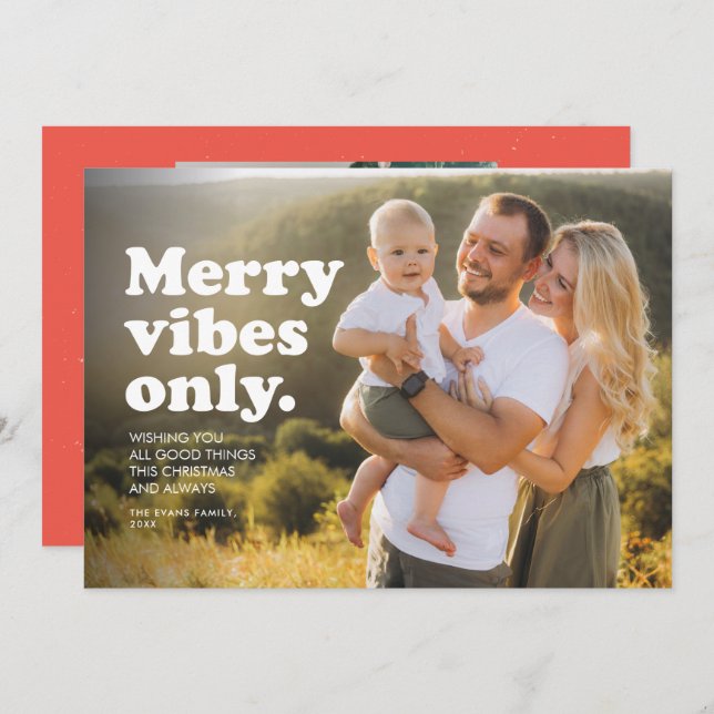 Merry vibes only fun retro holiday photo card (Front/Back)