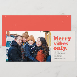 Merry vibes only fun retro holiday photo card