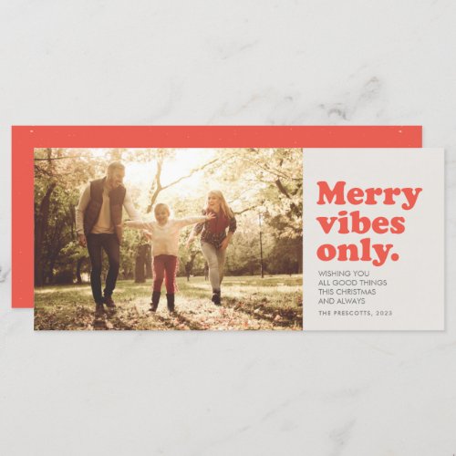 Merry vibes only fun retro holiday photo card