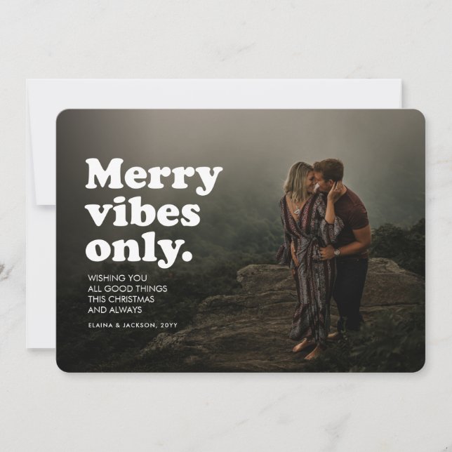 Merry vibes only fun retro holiday photo card (Front)