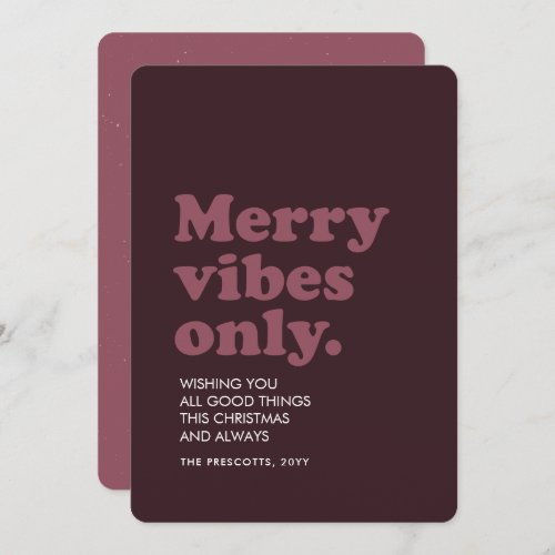 Merry vibes only fun retro plum Christmas Holiday Card