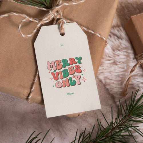 Merry Vibes Only Groovy 70s Retro Christmas Gift Tags