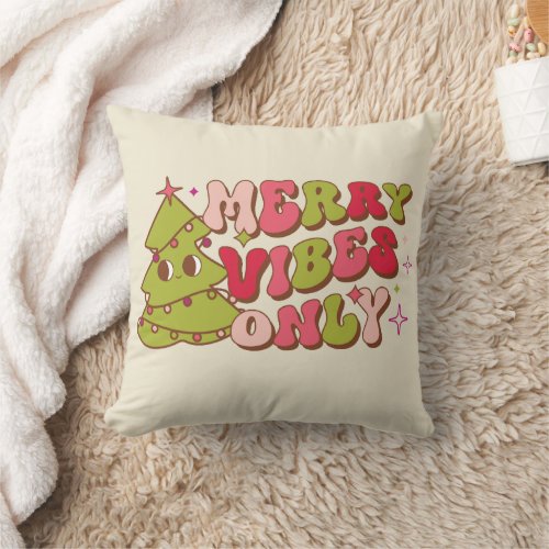 Merry Vibes Only Groovy 70s Retro Christmas Throw Pillow