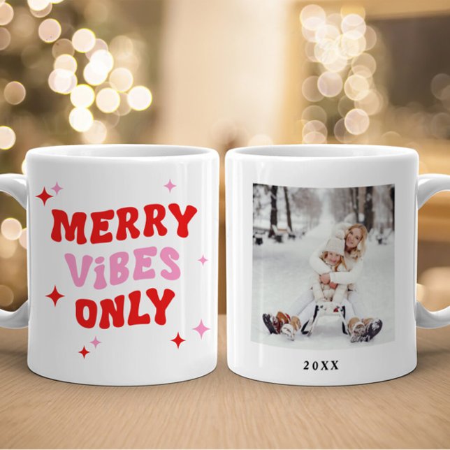 Merry Vibes Only | Modern Retro Christmas Photo Coffee Mug (Creator Uploaded)