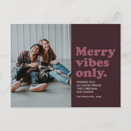Merry vibes only retro berry holiday postcard