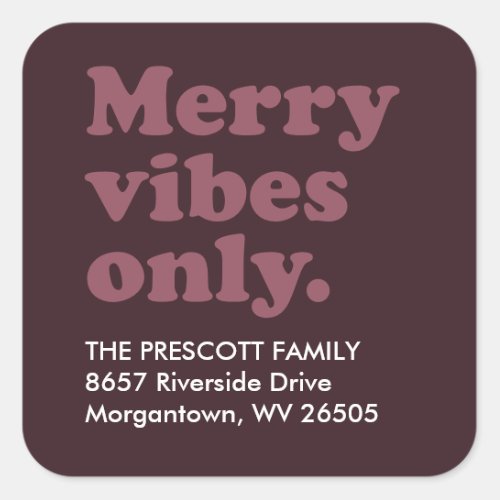 Merry vibes only retro berry return address square sticker