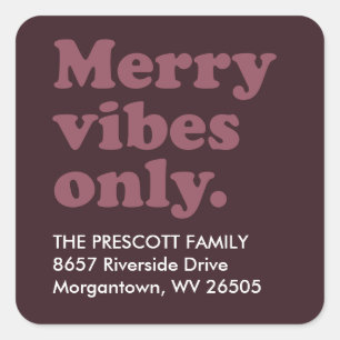 Merry vibes only retro berry return address square sticker