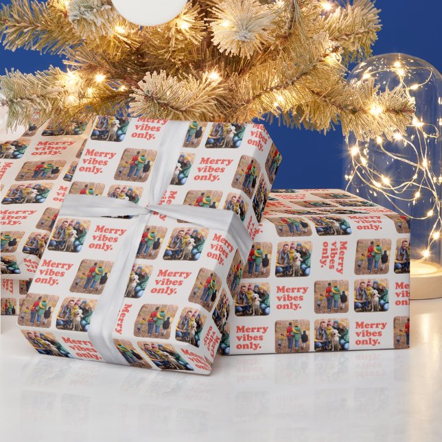 Merry vibes only retro Christmas holiday photo Wrapping Paper (Holidays)