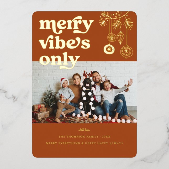 Merry Vibes Only | Retro Christmas Photo Holiday (Front)