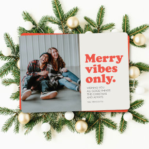 Merry vibes only retro holiday photo card
