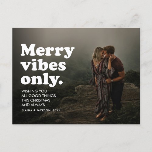 Merry vibes only retro holiday postcard