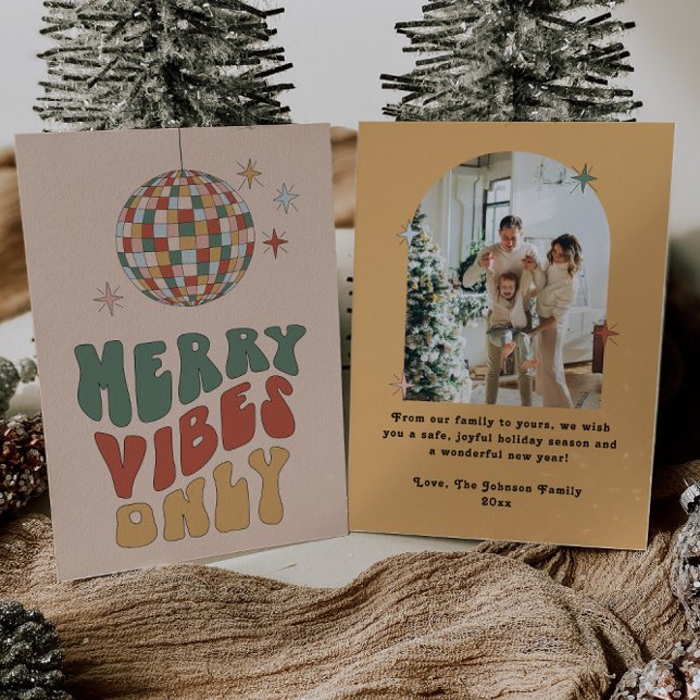 Merry Vibes Only Retro Photo Christmas Card (Creator Uploaded)