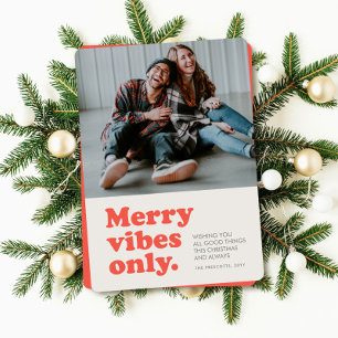 Merry vibes only retro photo Christmas Holiday Card