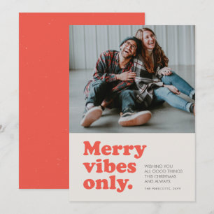 Merry vibes only retro photo Christmas Holiday Card