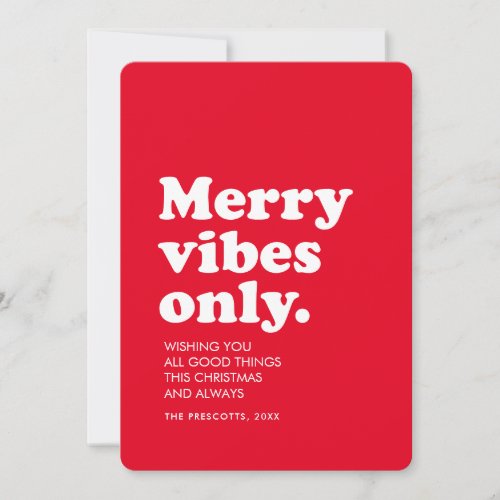Merry vibes only retro red holiday card