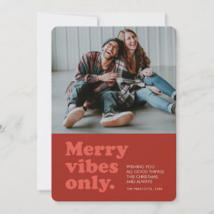 Merry vibes only retro red photo holiday card