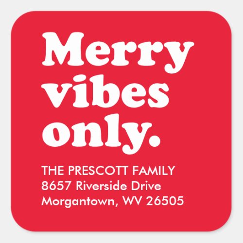 Merry vibes only retro red return address square sticker
