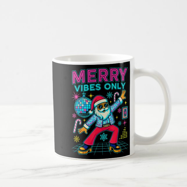 Merry Vibes Only Santa Christmas Disco Retro 70s 8 Coffee Mug (Right)
