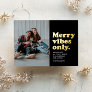 Merry vibes only unique retro Christmas photo Foil Holiday Card