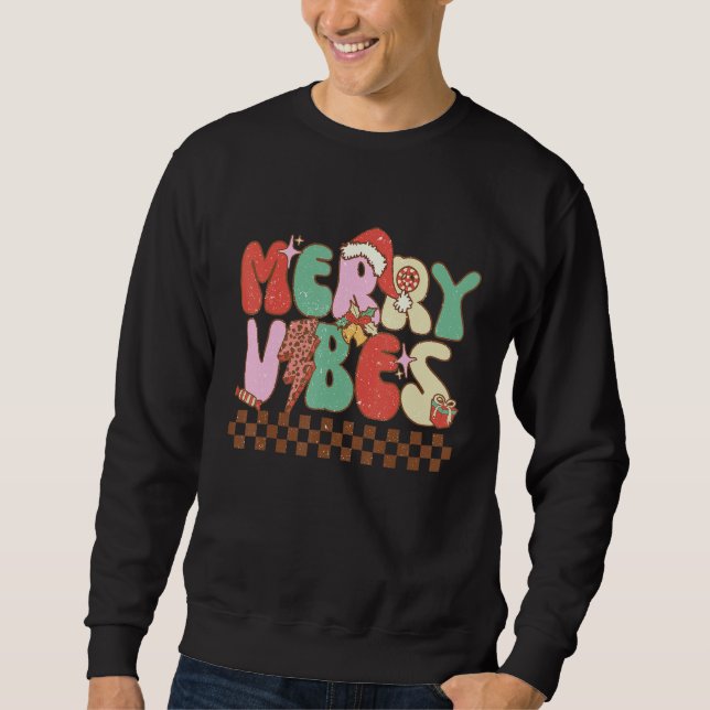 Merry Vibes Retro Christmas Candy Cane Christmas v Sweatshirt (Front)