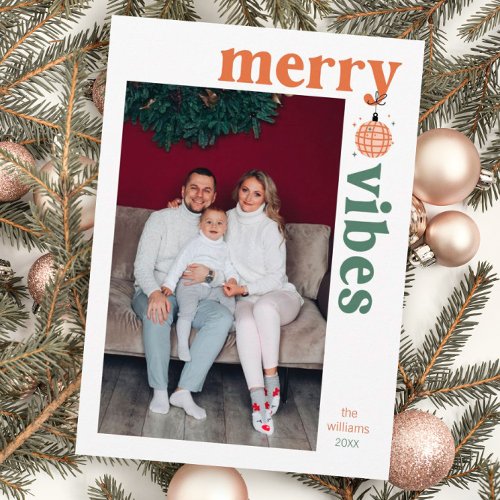 Merry Vibes Retro Family Photo Holiday Card